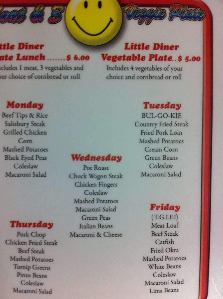 Menu at Little Diner restaurant, Huntsville, Jordan Ln NW # A