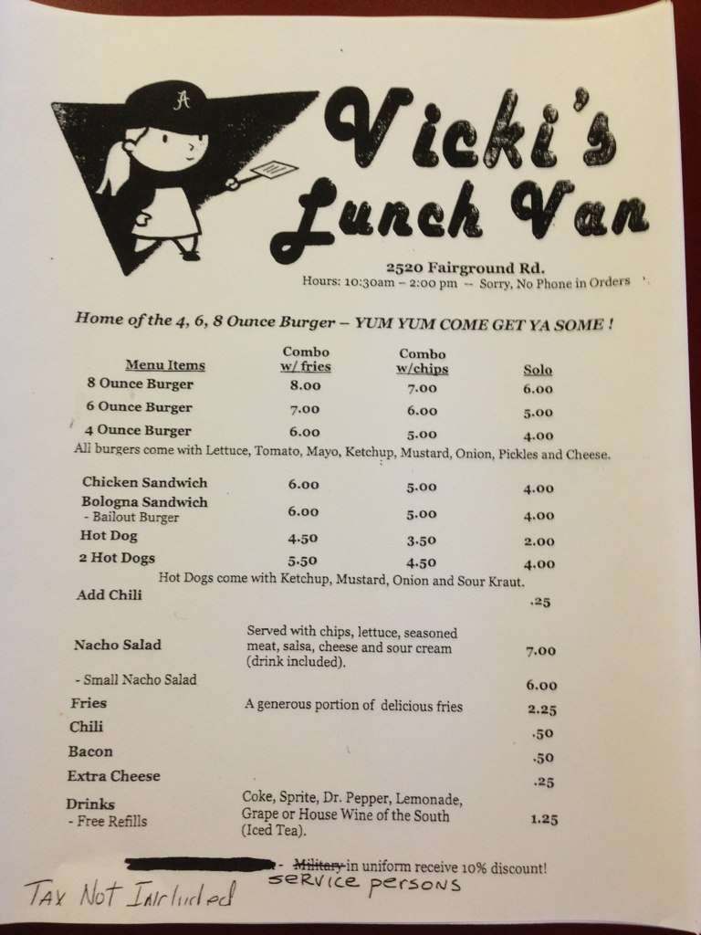 Menu at Vicki's Lunch Van, LLC. restaurant, Montgomery