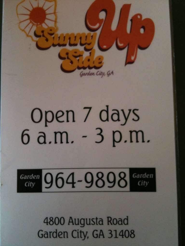 Menu At Sunny Side Up Restaurant Garden City Augusta Rd
