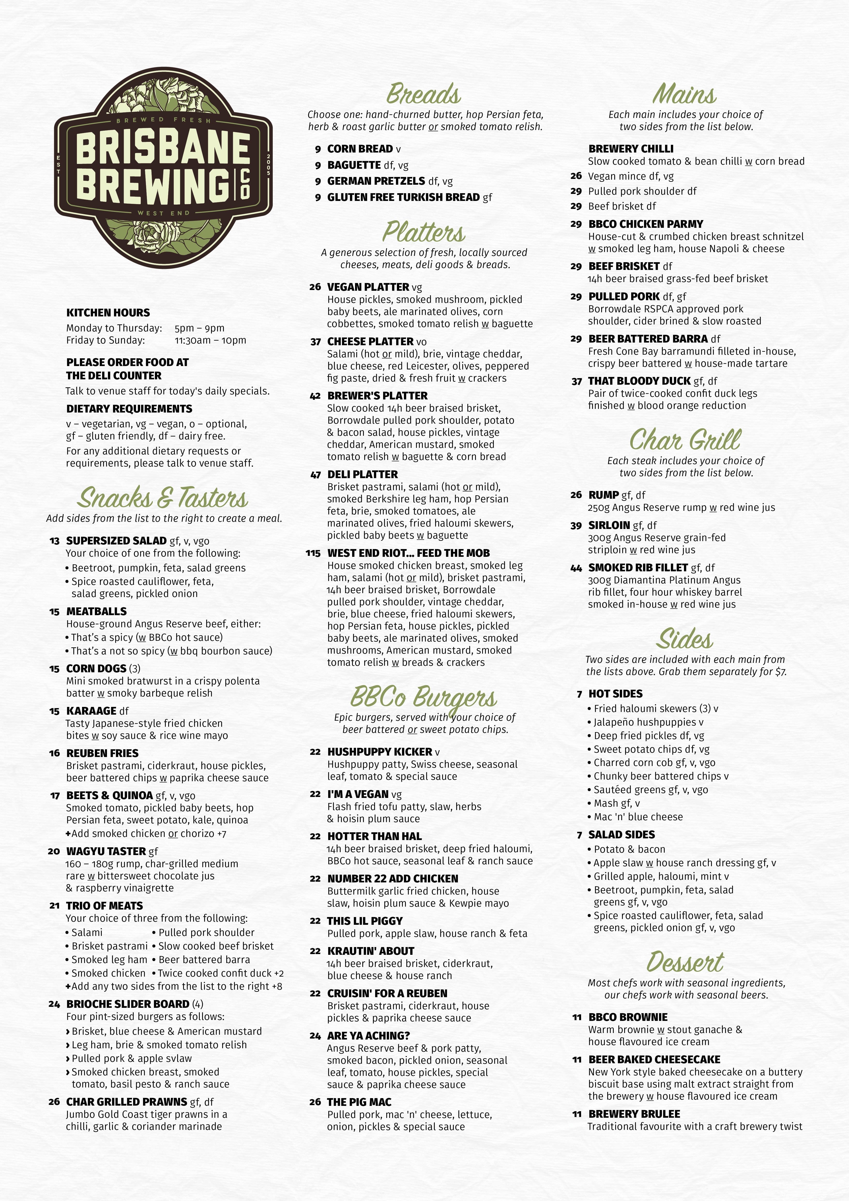 Brisbane Brewing Co Menu Menu For Brisbane Brewing Co West End