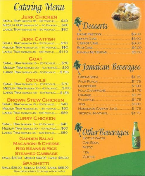 Menu At Jamaican Jerk Spice Restaurant Chicago S Cottage Grove Ave