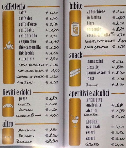 Menu di Pago's Bar 