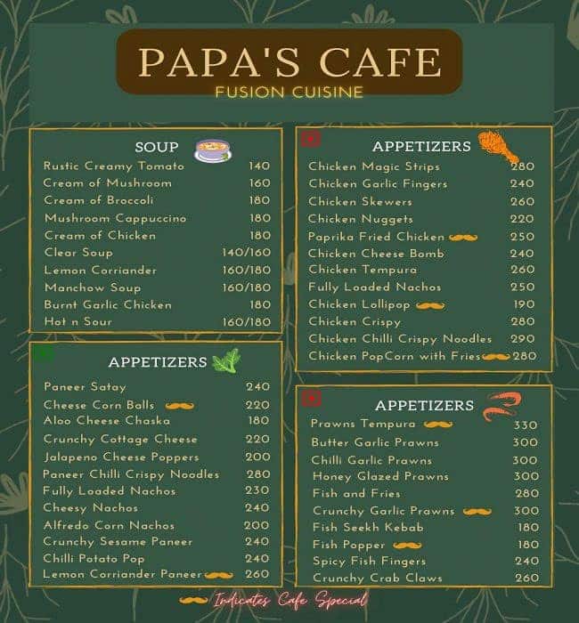 Pappa's Café Burger Menu