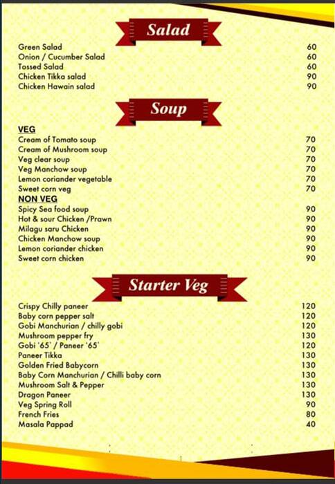 Menu at Spice Town, Chennai