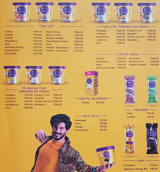 Menu of Mercely's Ice Cream, BTM, Bangalore