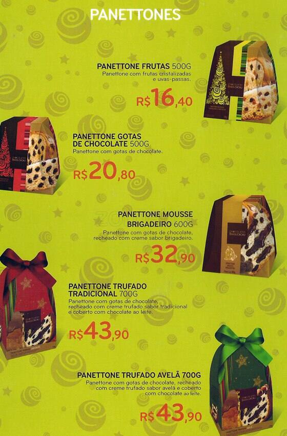 Chocolates Brasil Cacau cardápio