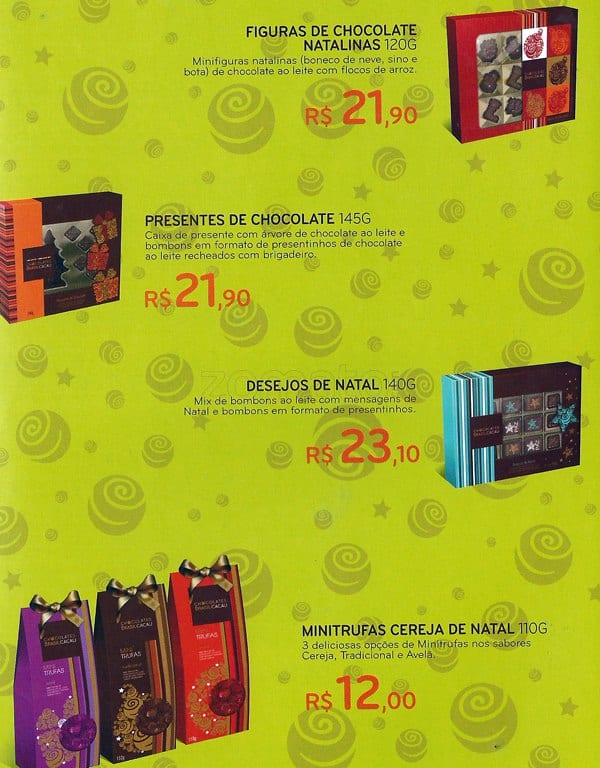 Chocolates Brasil Cacau cardápio