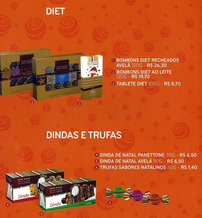 Chocolates Brasil Cacau cardápio