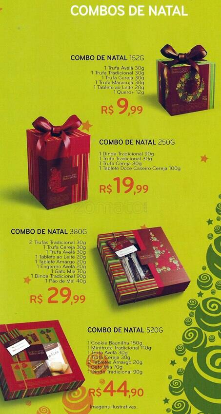 Chocolates Brasil Cacau cardápio