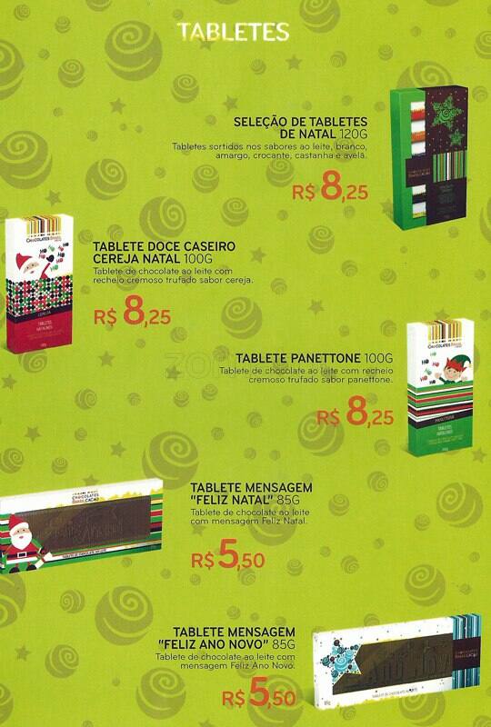 Chocolates Brasil Cacau cardápio