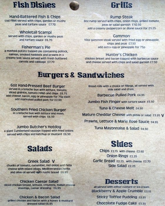Menu at Sinclair's Oyster Bar, Manchester