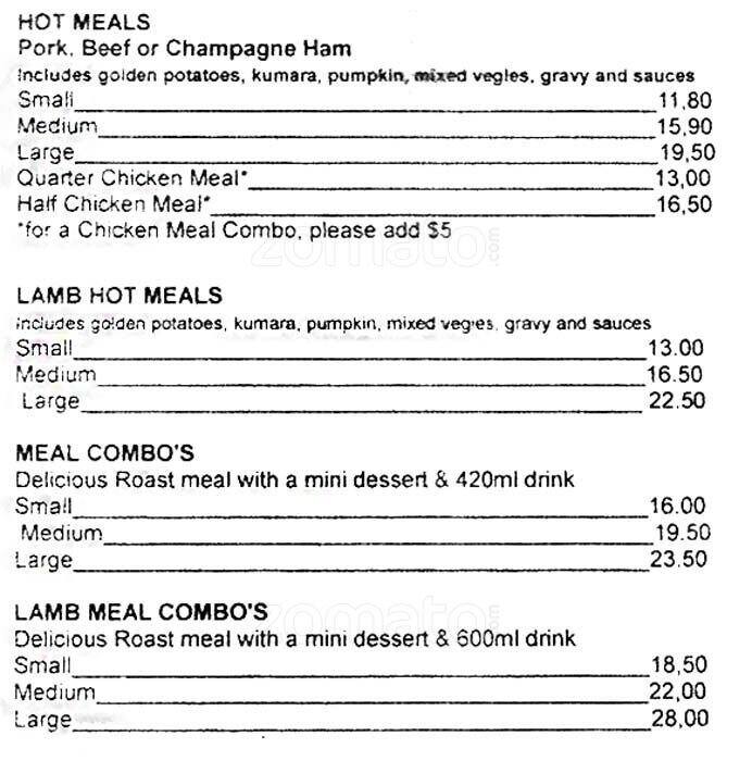 Spitfire Roasts Menu, Menu for Spitfire Roasts, Howick, Auckland