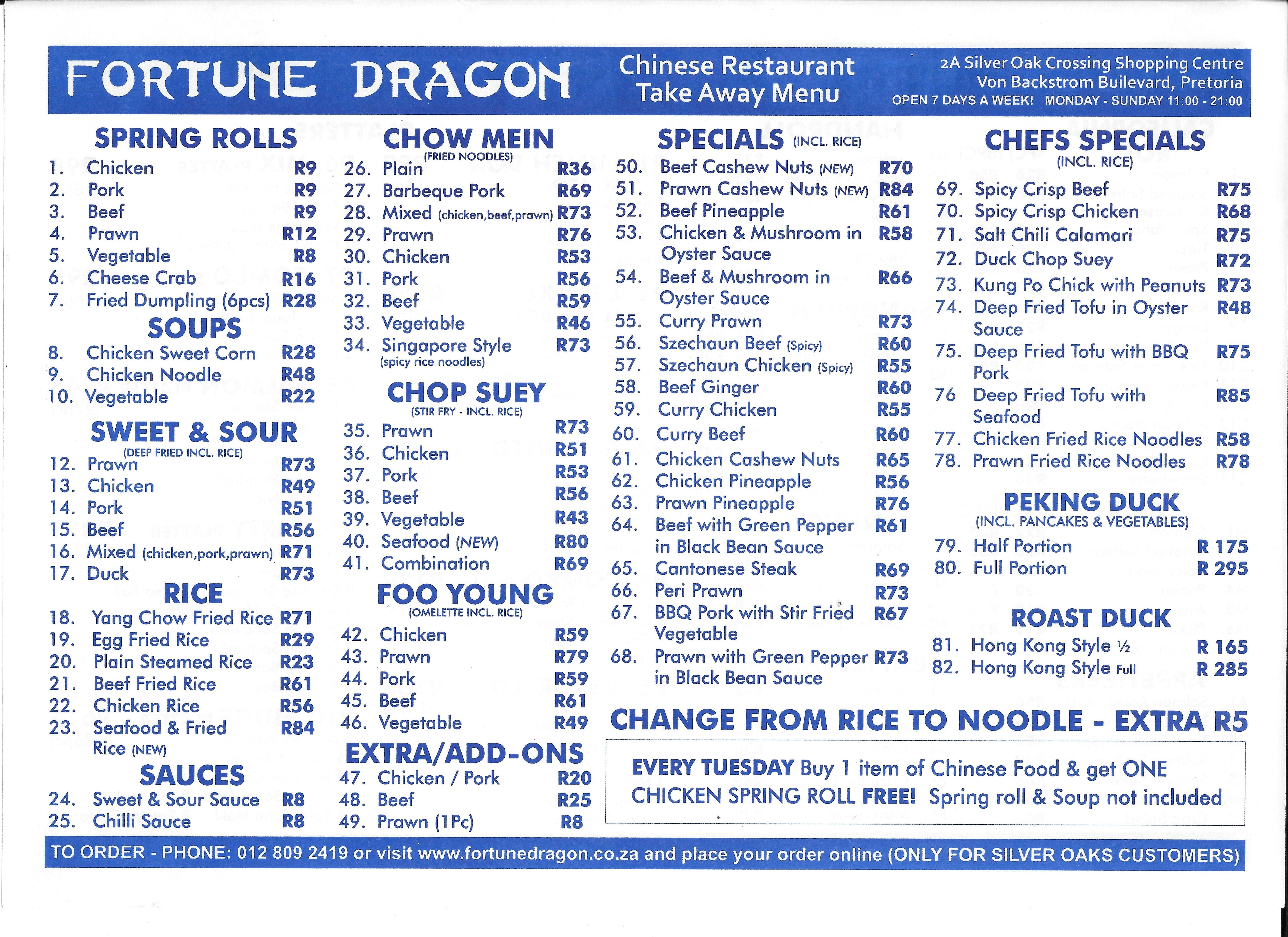 Menu at Fortune Dragon restaurant, Centurion, Shop 20 Grey Owl Vllge