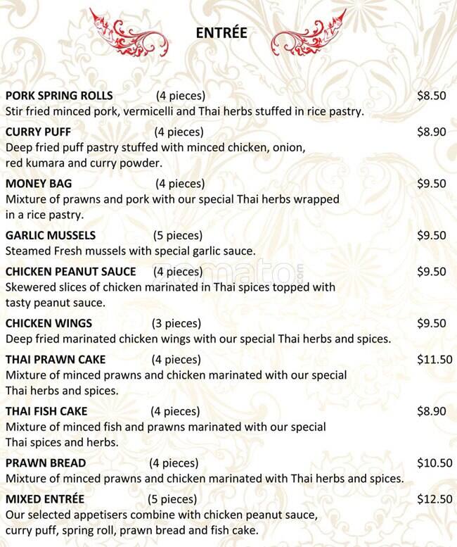 Grand Thai Restaurant menu, Menu restauracji Grand Thai Restaurant, Hamilton Central, Hamilton
