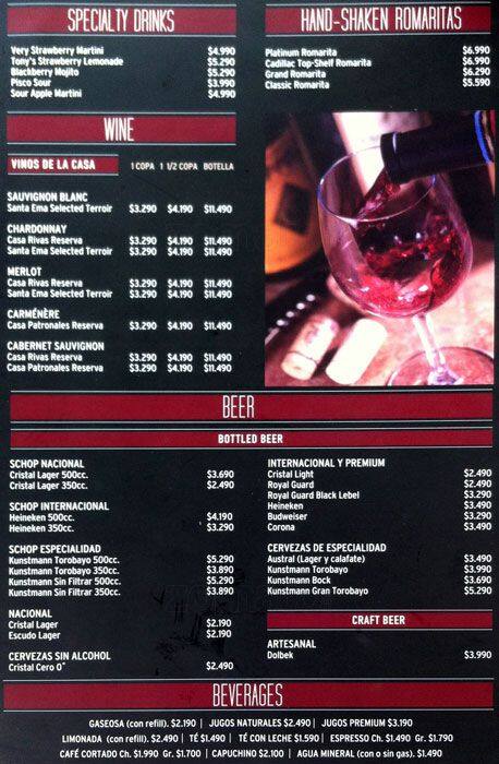 Tony Roma's menu