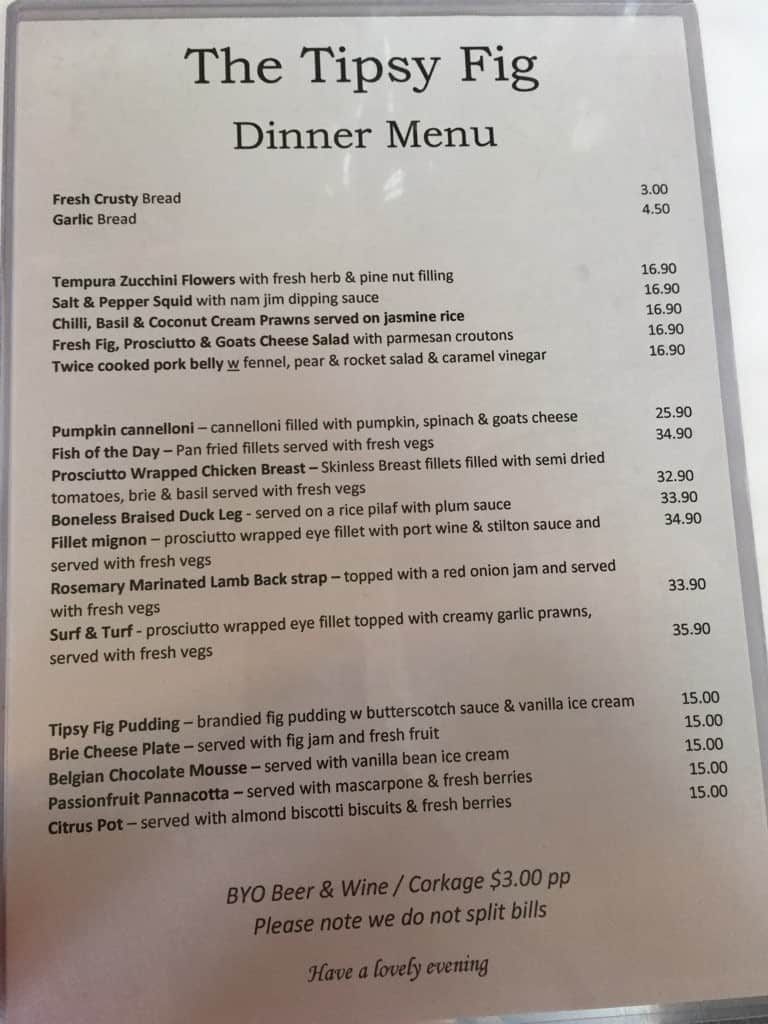 Tipsy Fig Menu, Menu for Tipsy Fig, Milton, Milton Urbanspoon/Zomato