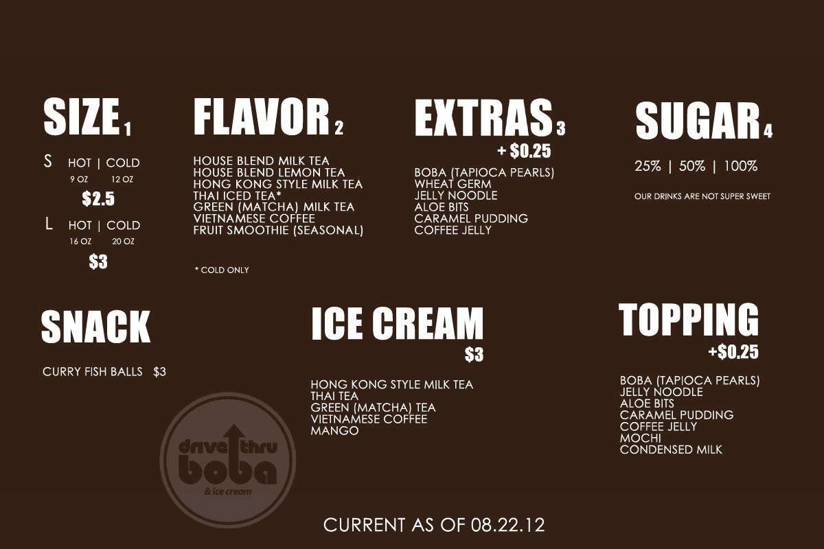 Drive Thru Boba & Ice Cream Menu Urbanspoon/Zomato