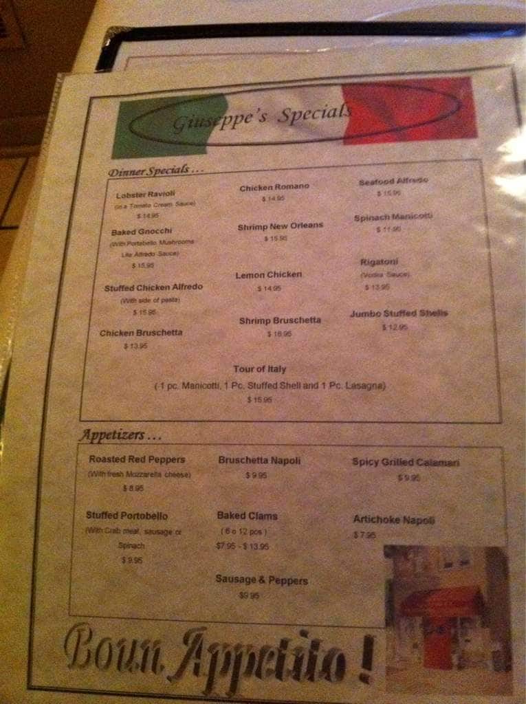 Giuseppe's Trattoria Italiana a Chicago Foto del Menu con Prezzi