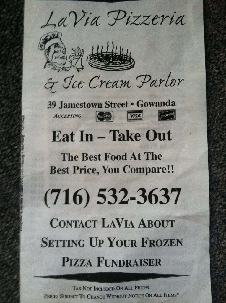 Menu at La Via pizzeria, Gowanda