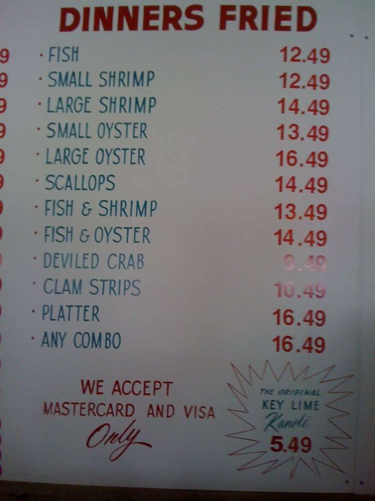 Menu at Our Deck Down Under restaurant, Port Orange