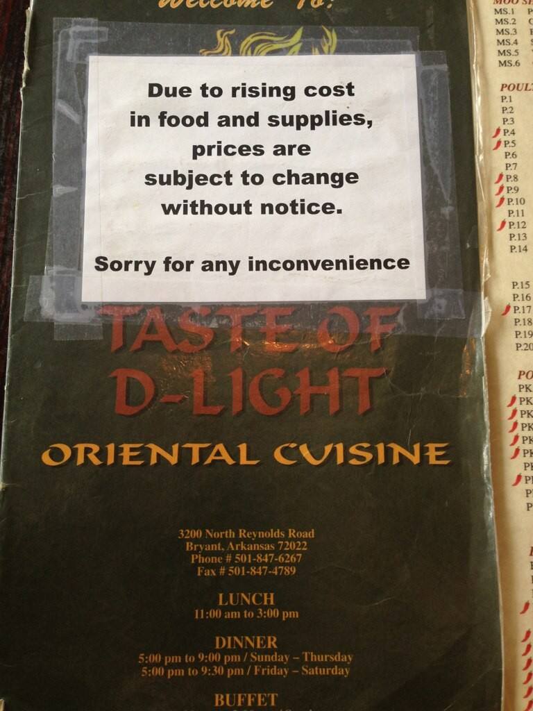 Taste of DLight Menu, Menu for Taste of DLight, Bryant, Little Rock