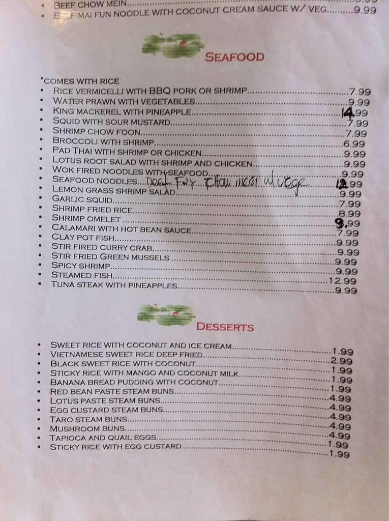 Menu at Pho Hong Vietnamese Restaurant, Klamath Falls, Washburn Way