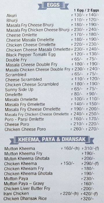 Cafe Irani Chaii menu