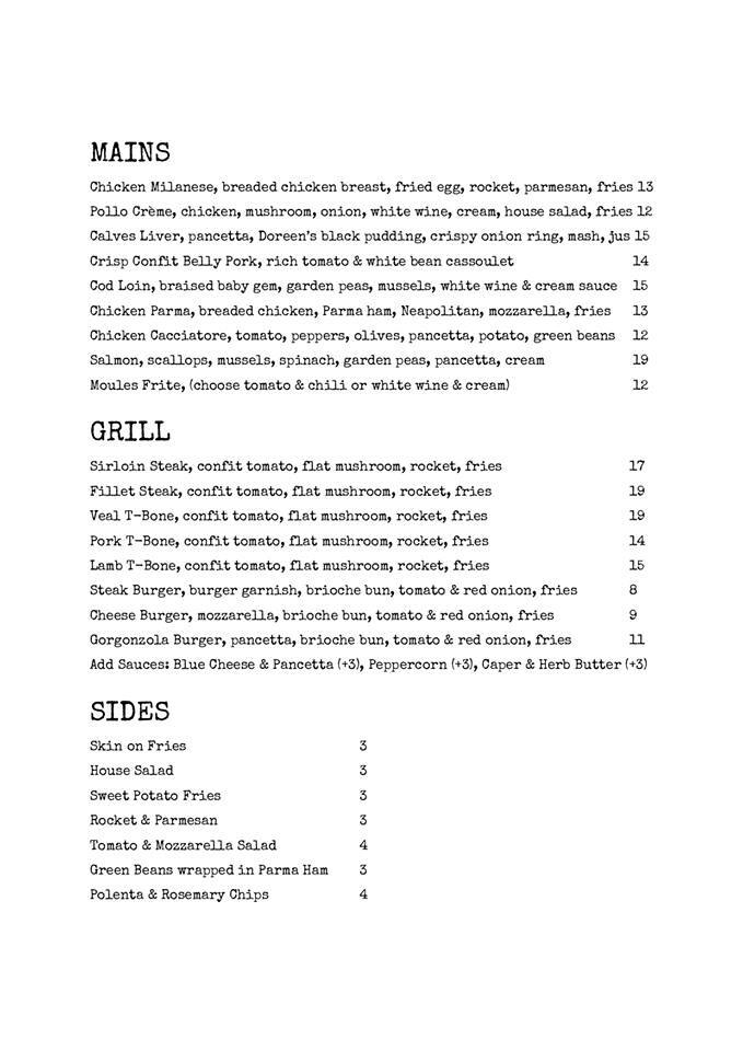 Menu at il mulino restaurant, Stokesley