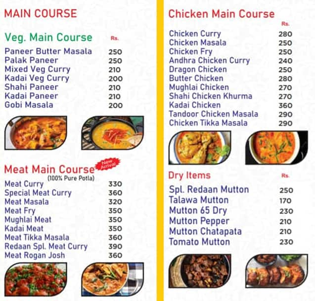 Menu at Redaan Restaurant, Hyderabad, 20-226