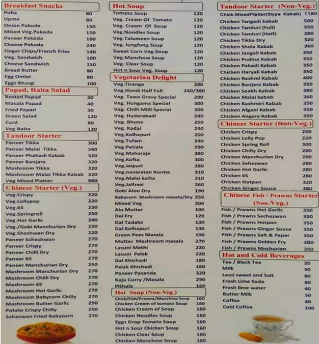 Menu of Saffron House, Panchgani Locality, Panchgani