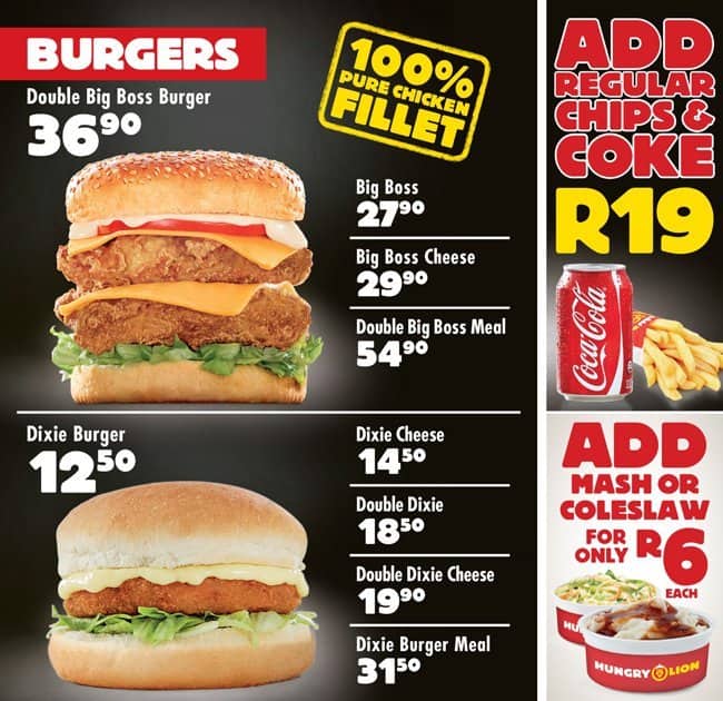 Menu at Hungry Lion Adderley Street restaurant, Cape Town