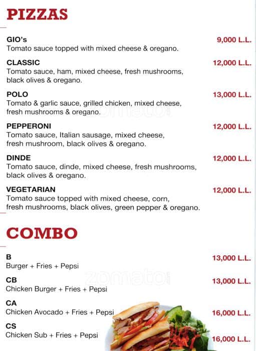 Papagio menu