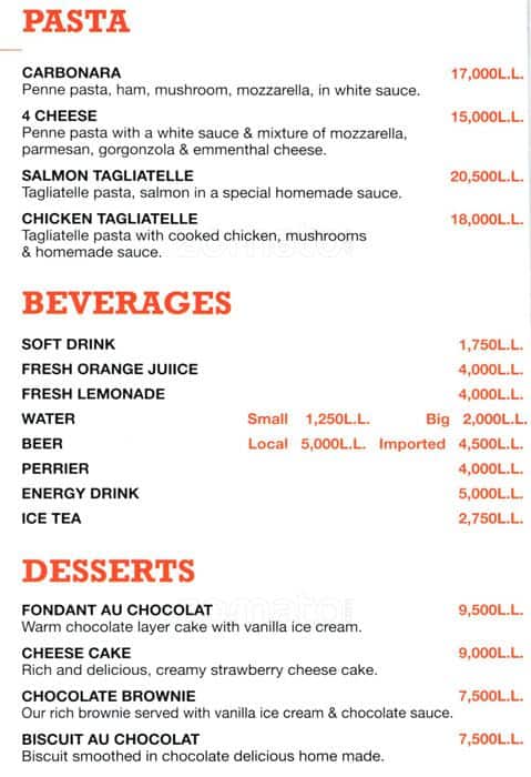 Papagio menu