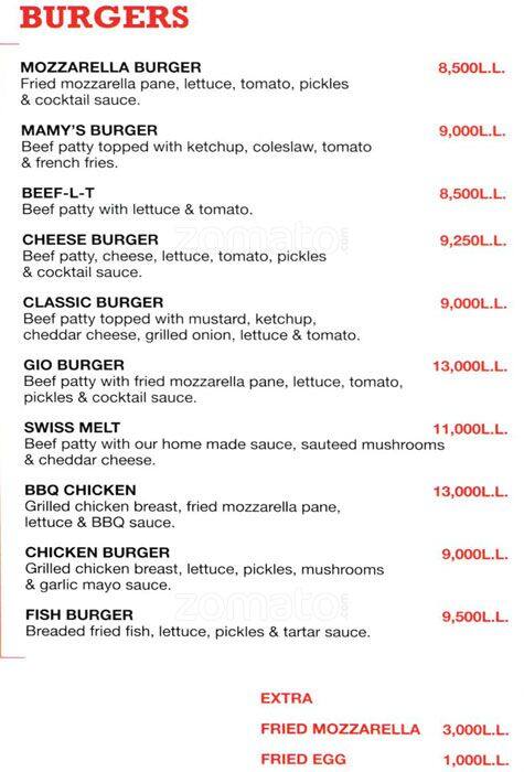 Papagio menu