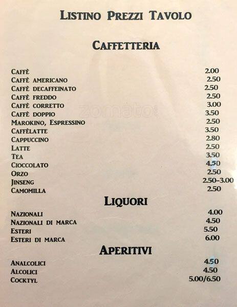 Bar Europa Speisekarte