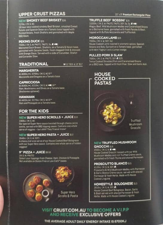 Menu at Crust pizzeria, Eaton