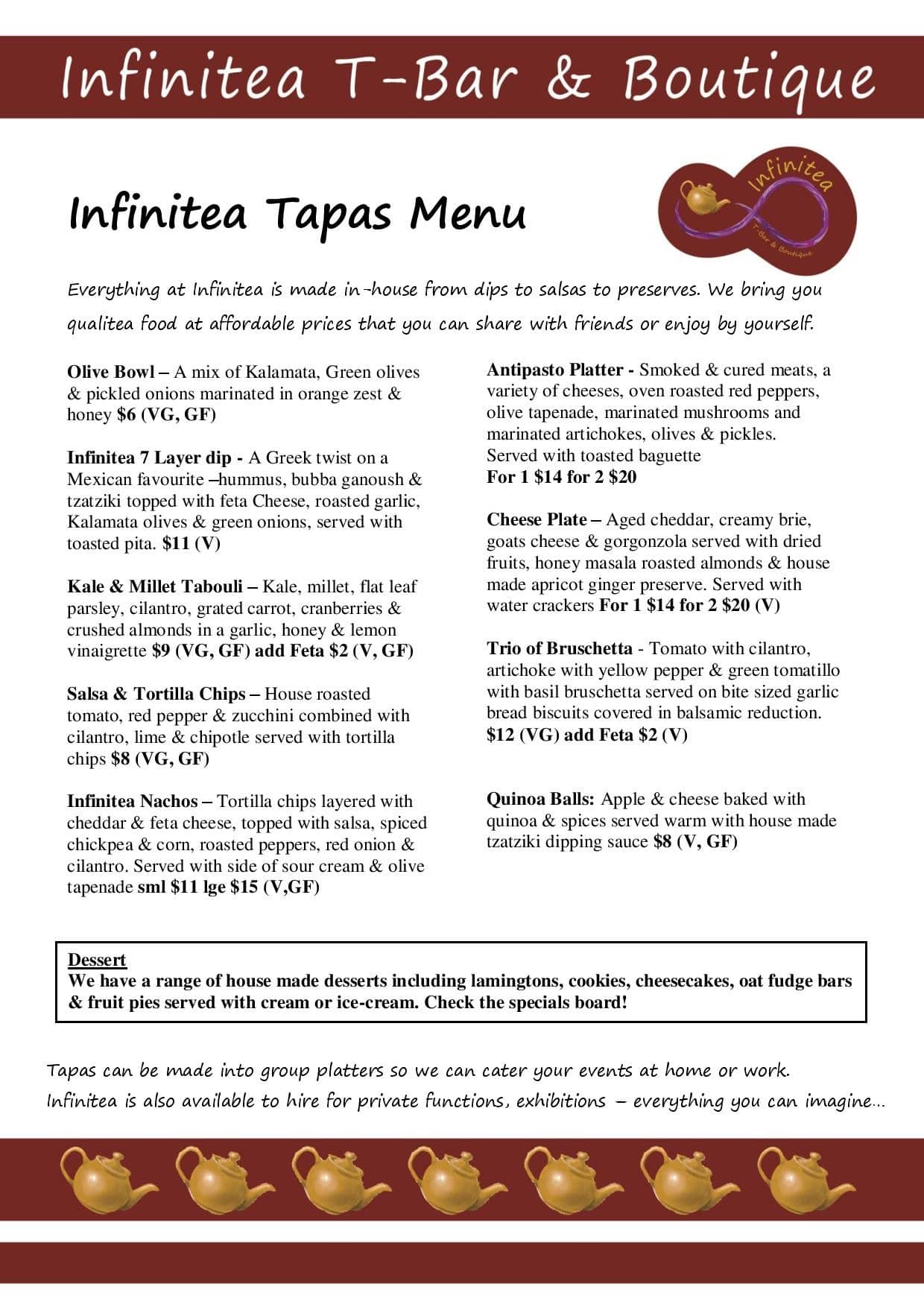 Infinitea menu