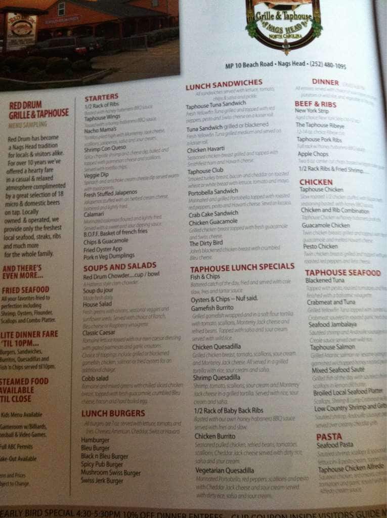 Red Drum Tap House Menu, Menu for Red Drum Tap House, Nags Head, Nags