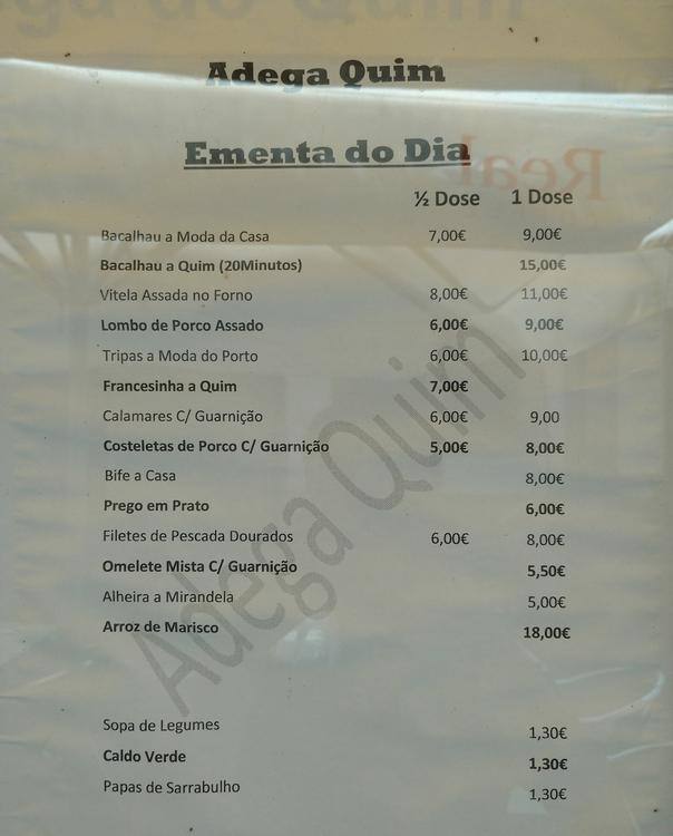 Adega do Quim Menu, Menu de Adega do Quim, Baixa, Porto Zomato Portugal