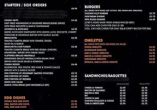 Menu at Pepe Rosso restaurant, Watford