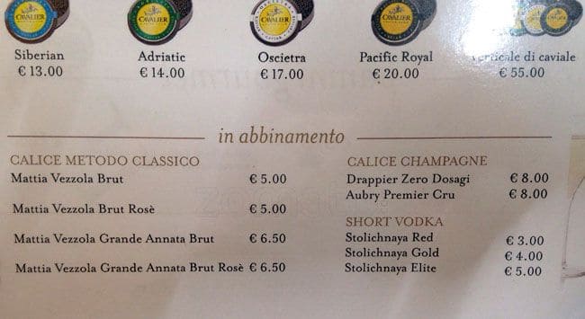 Menu di Cavalier Caviar Club 