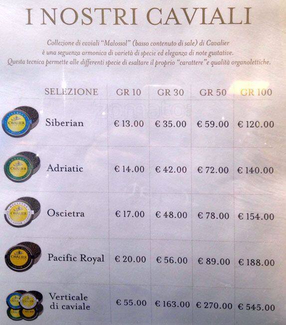 Menu di Cavalier Caviar Club 