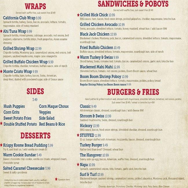 Walk Ons Menu Lafayette La