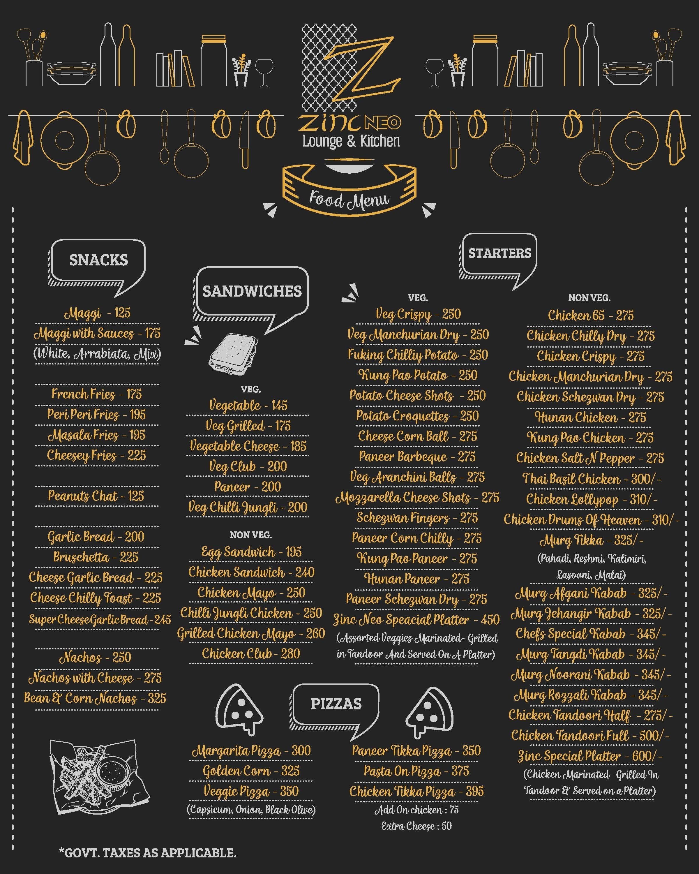 Zinc Neo Lounge & Kitchen Menu Zomato