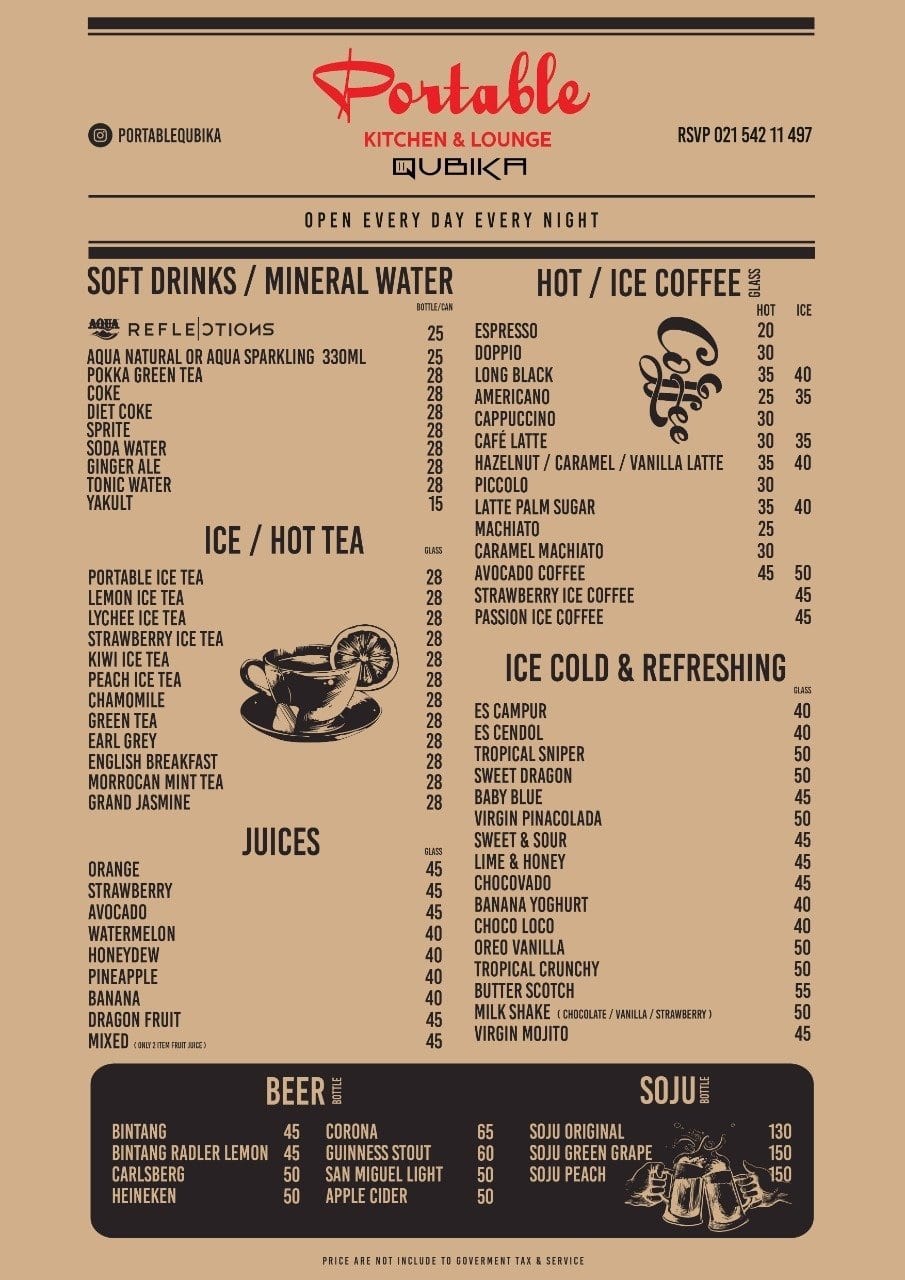 Menu at Portable Qubika Kitchen & Lounge restaurant, Tangerang, Jl