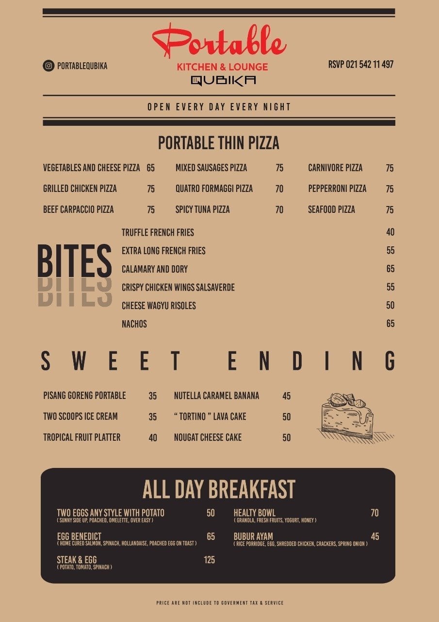 Menu at Portable Qubika Kitchen & Lounge restaurant, Tangerang, Jl