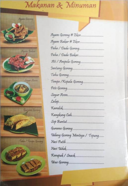 Menu at Ayam Goreng Bakar Borobudur restaurant, Tangerang, Jl. Mt ...