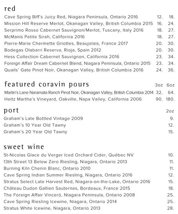 Menu at Canoe restaurant, Toronto