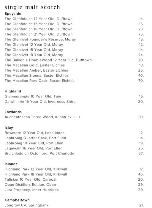 Menu at Canoe restaurant, Toronto