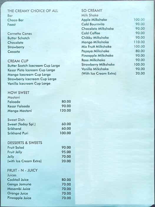 Sagar Veg Restaurant menu